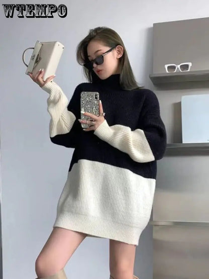 Women's Loose Long-Sleeved High-Neck Knit Sweater