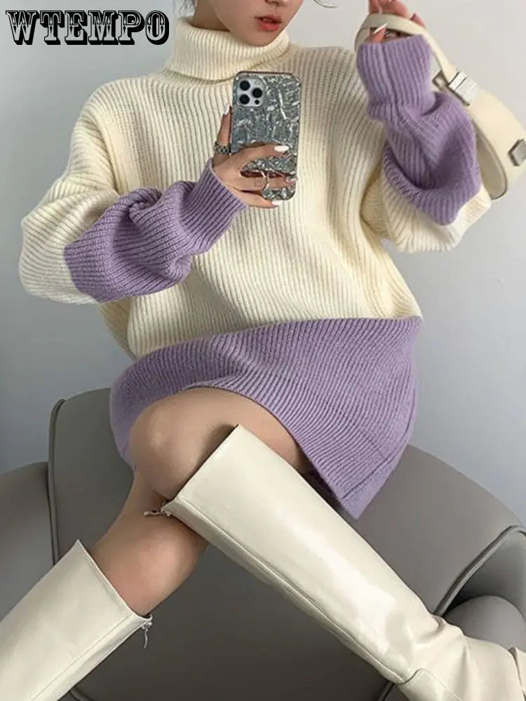 Women's Loose Long-Sleeved High-Neck Knit Sweater