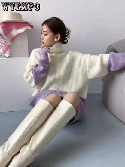 Women's Loose Long-Sleeved High-Neck Knit Sweater