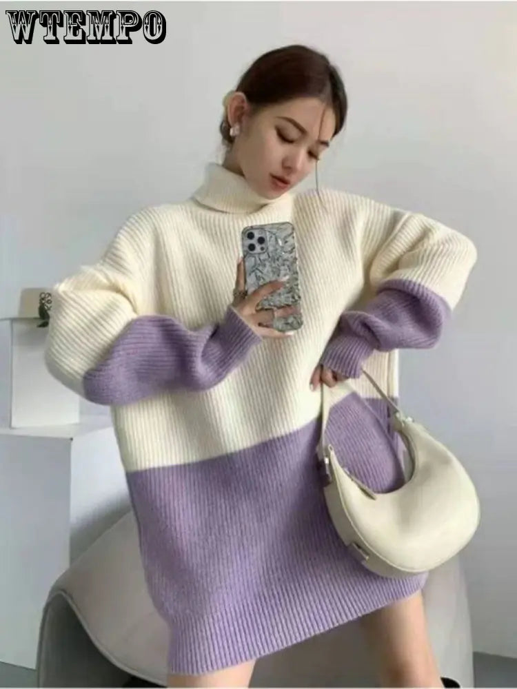 Women's Loose Long-Sleeved High-Neck Knit Sweater