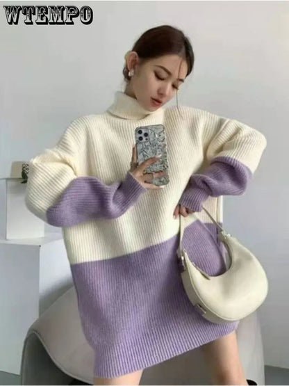 Women's Loose Long-Sleeved High-Neck Knit Sweater