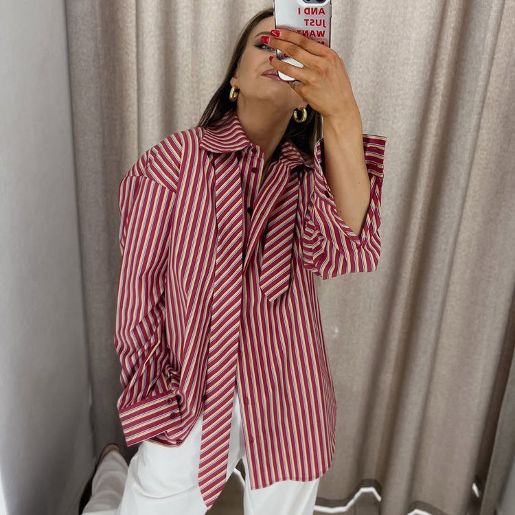 Classic Striped Tie Front Shirt