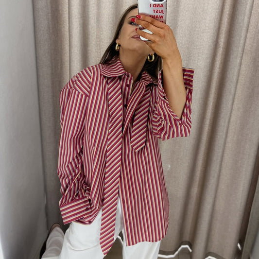 Classic Striped Tie Front Shirt