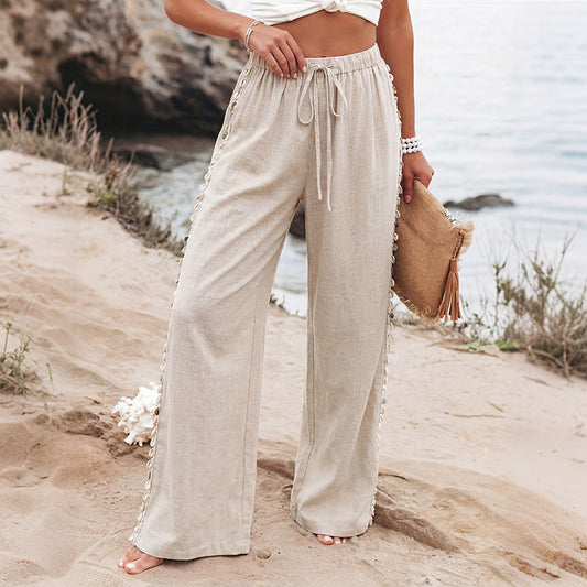 Apricot Shell Trim Wide Leg Pants