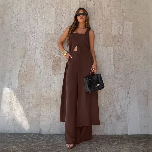 Sleeveless Split Camisole Wide Leg Pants Set