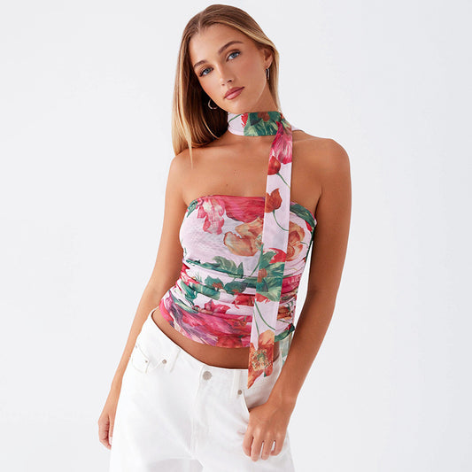 Floral Mesh Off Shoulder Tube Top Set