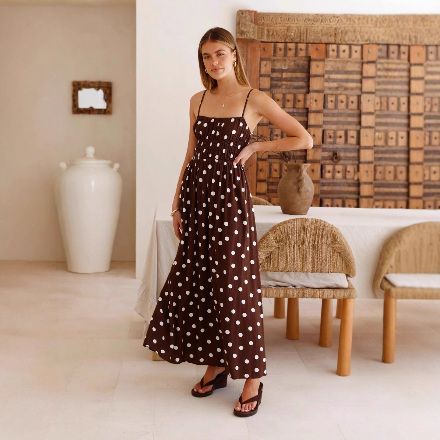 Polka Dot Waist Maxi Dress