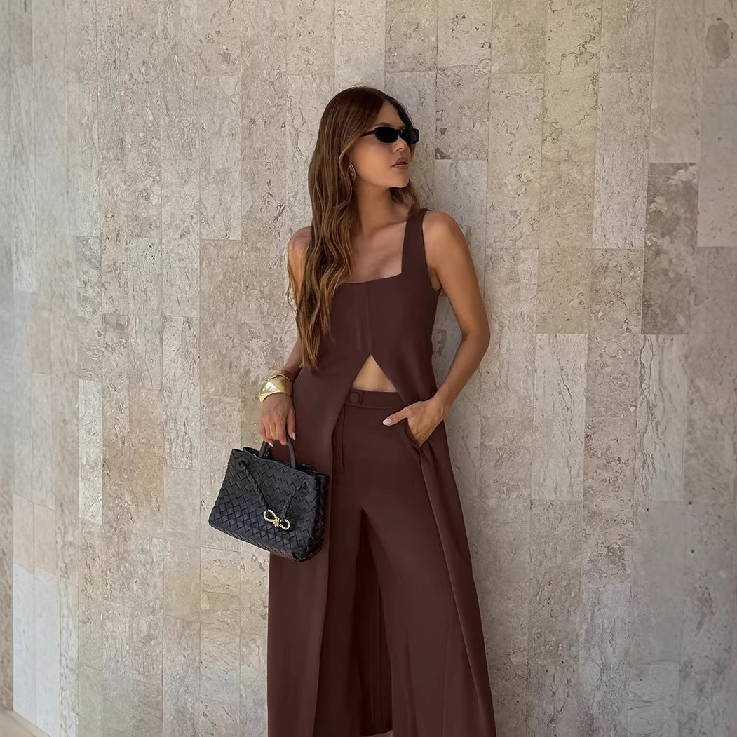 Sleeveless Split Camisole Wide Leg Pants Set