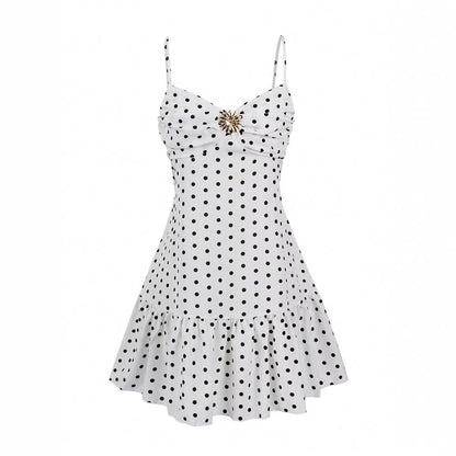 Polka Dot Ruffle Sling Mini Dress