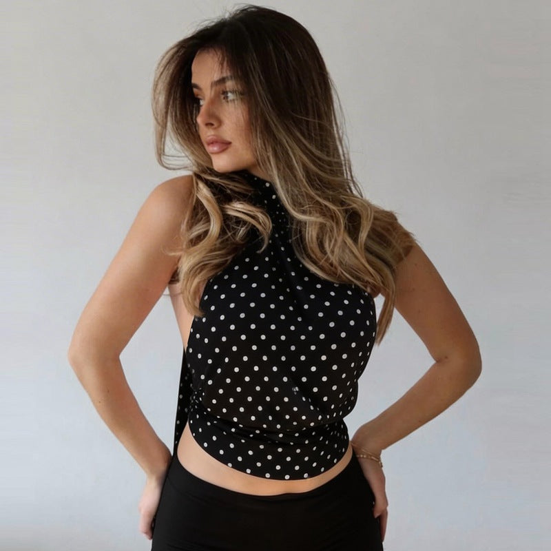 Polka Dot Halter Backless Top