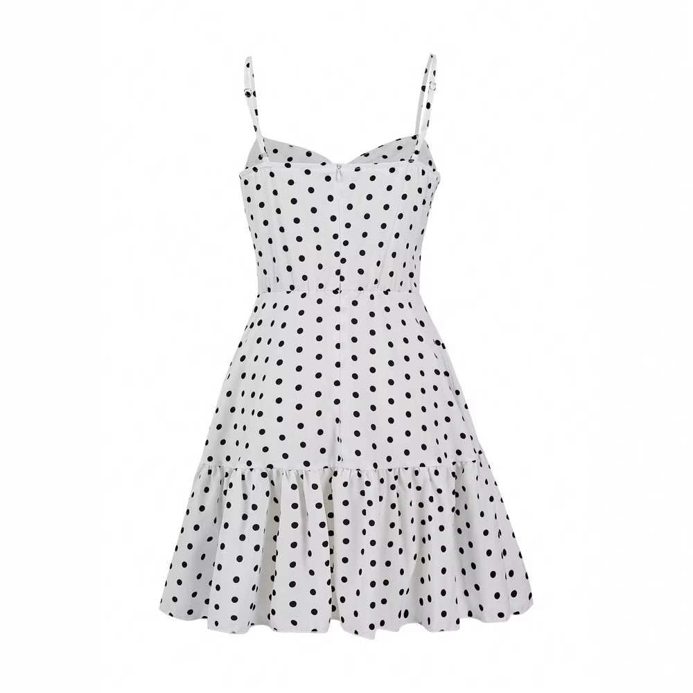 Polka Dot Ruffle Sling Mini Dress