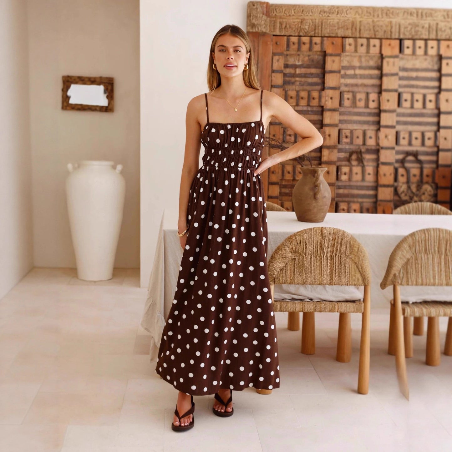 Polka Dot Waist Maxi Dress