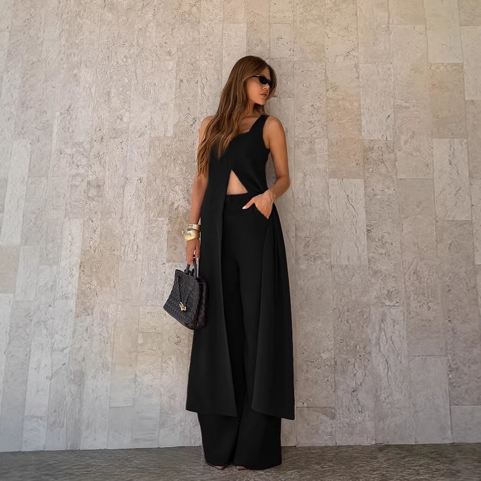 Sleeveless Split Camisole Wide Leg Pants Set