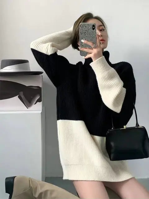 Women's Loose Long-Sleeved High-Neck Knit Sweater