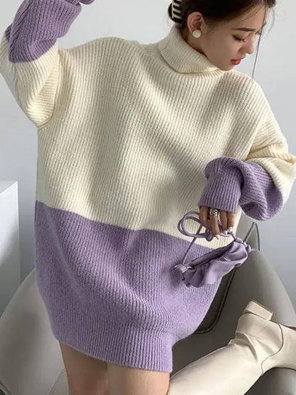 Women's Loose Long-Sleeved High-Neck Knit Sweater