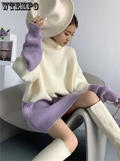 Women's Loose Long-Sleeved High-Neck Knit Sweater