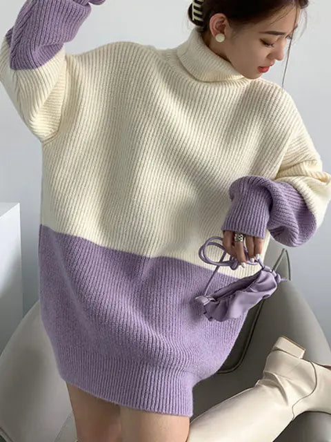 Women's Loose Long-Sleeved High-Neck Knit Sweater